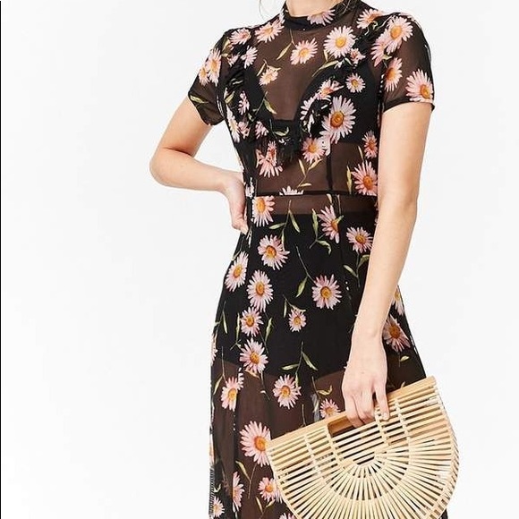 floral mesh maxi dress